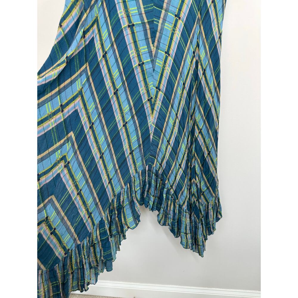 Free People Gabrielle Blue Plaid Ruffle Hem Maxi Skirt NWT Size L Boho - Picture 8 of 15